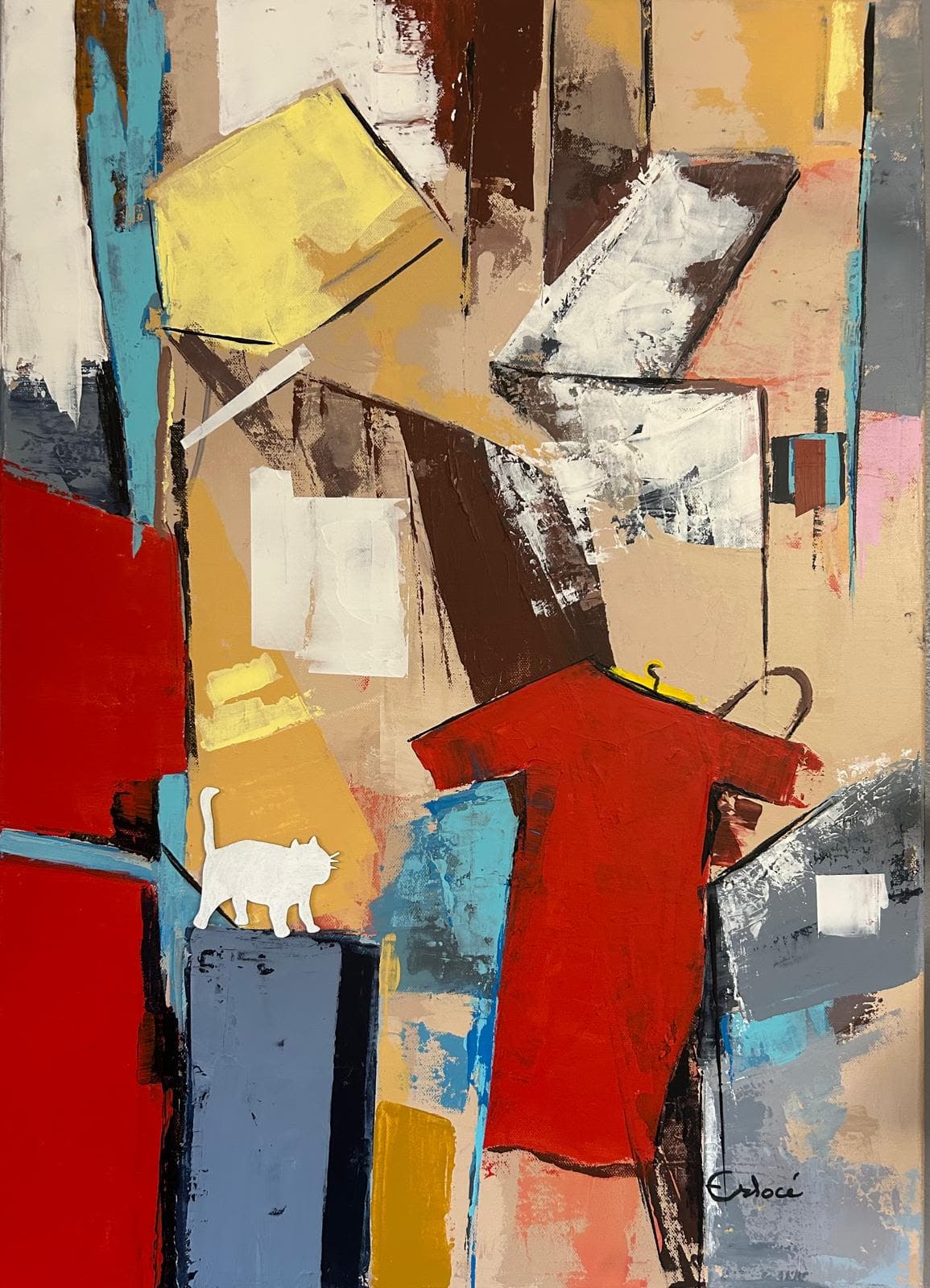 Le chat dans le dressing, 50 × 70 cm