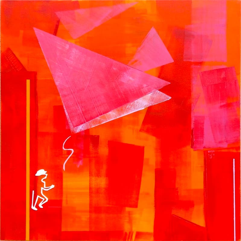 Trame 84 cerf-volant rouge, Acrylique · 100 × 100 cm