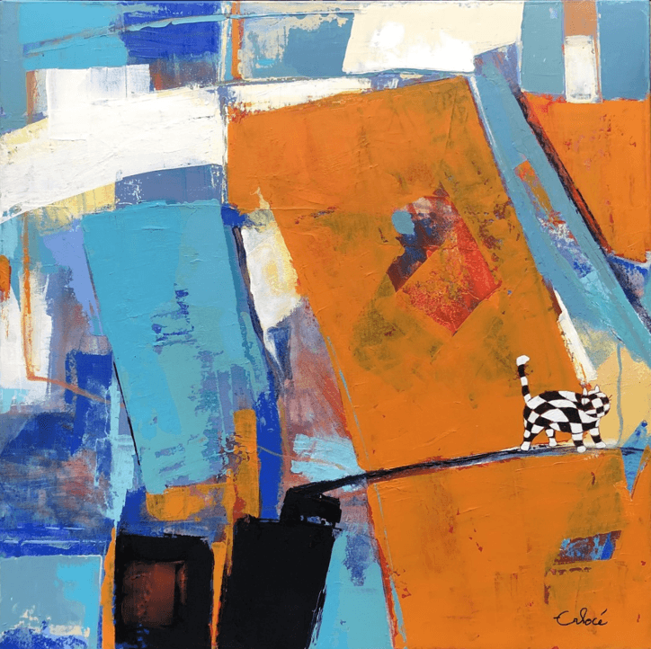 Le chat Damier, Acrylique · 60 × 60 cm